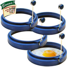 Abam 654469551001 4-pc Silicone Egg Ring Set Nonstick Mold Pancake Breakfast Blue