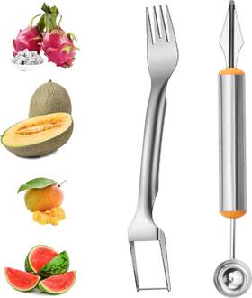 A00278 Agirlvct Watermelon Cutter Slicer Stainless Steel 2-in-1 Fork And Fruit Digging