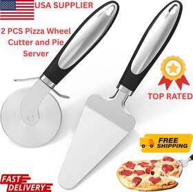 Ailuropoda 744759640826 2pcs Stainless Steel Pizza Cutter Wheel And Pie Server Set Slicer Sharp Tool Usa