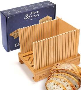 Albert&grace 745010642012 Bamboo Bread Slicer For Homemade Adjustable Width Slic Inch