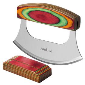 Amx1009-4 Amhoo Pizza Cutter 6.5 Inch Chef Mezzaluna Ulu Knife Handle Color Wood Grip Sharp R