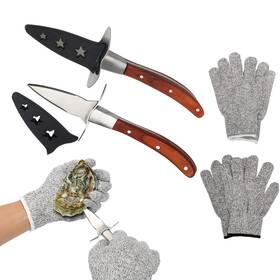 Anglekai 770523119847 Oyster Shucking Knife With 4 Gloves Shucker Set Of 2 Stainless