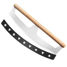Anqtovp 726084938410 Stainless Steel Pizza Rocker Knife With Wooden Handles And Protective Cover 16 Inch S