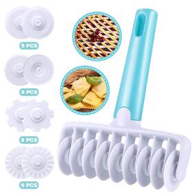 Aonagi 720168444255 Pastry Dough Lattice Cutter Wheel Roller Fondant Ribbon With 4 Differe