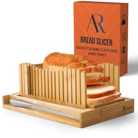Arzen1234 Arzen 860012135103 Premium Bamboo Bread Slicer For Homemade With Crumb Tray And Knife - Ad
