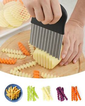 Azofia 768502706362 Heavy Duty Stainless Steel Crinkle Cutter Wavy Chopper French Fry Slicer