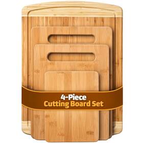Bel-4cb Bambü Si Bamboo Cutting Board Set - Wood Boards For Kitchen Chopping With Juice Groov