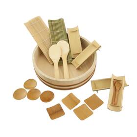 6937259177143a Bamboomn Bambooimportsmn 12 Inch Sushi Oke Hangiri With 19-piece Making Kit - Japane