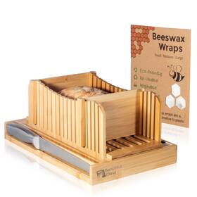 Beautiful Mind 198168761328 Bamboo Bread Slicer/crumb Catcher And Stainless Steel Knife/adjustable With 2 R