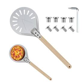 Betterjonny 750319412024 Round Perforated Pizza Peel With Detachable Wood Handle Aluminum