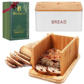 Wh250622 Blubyees Bamboo Bread Slicer For Homemade With Crumb Tray And Storage Box