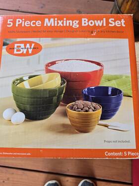 Boston Warehouse 42002 5pc Stoneware Nesting Mixing Bowls Dishwasher Safe