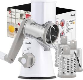 Branded01 744759383099 Rotary Cheese Grater Kitchen Mandoline Vegetable Slicer With 3 Interchangeable