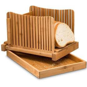 H31758 Cacagoo Bamboo Bread Slicer With Cutting Board Foldable Adjustable