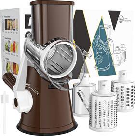 Ock315k Cambom Rotary Cheese Grater Hand Crank Shredder For 3 Blades Brown