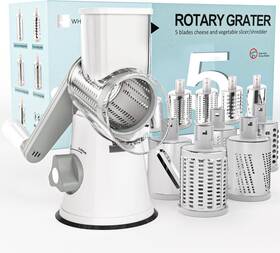 Okc315-5w Cambom Rotary Cheese Grater Hand Crank Shredder For 5 Blades White