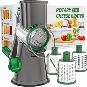 Okc315gg Cambom Rotary Cheese Grater Hand Crank Shredder 3 Blades Gray Green