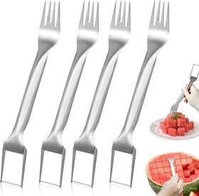 Ma0544 Canipha 4 Pcs Watermelon Fork Slicer Cutter Stainless Steel 2-in-1 Portable Tool Fruit