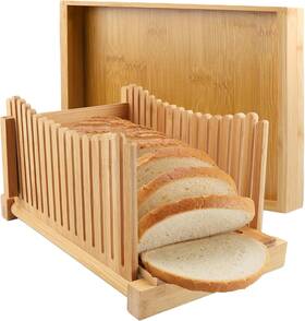 Ceojpa 445007539550 Bamboo Bread Slicer With 3 Adjustable Thickness Foldable Compact Cutting Guide