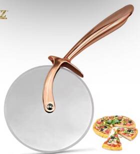 Chefselect 811390036483 Heavy Duty Pizza Cutter Copper Plated On Stainless Steel Blade Rose Gold Handle
