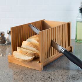 M030264 Classic Cuisine Bamboo Bread Slicer Adjustable Knife Guide Foldable Food Prep Tool 12 X 7.5