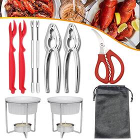 Cleabanke 495252952599 10pc Crab Lobster Crackers Tools Butter Warmers For Seafood Set Includ