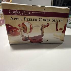 01308 Cooks Club Apple Peeler Corer Slicer Red Metal Manual With Deluxe Paring Blade