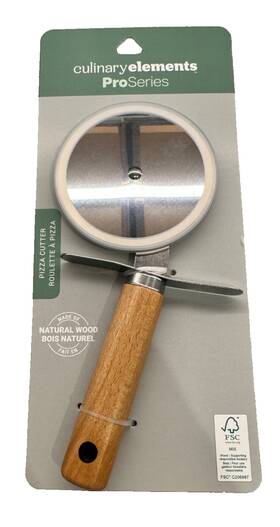 62474 Culinary Elements Pizza Cutter Stainless Steel Blade Wood Handle New