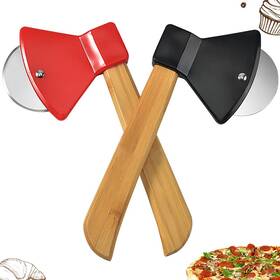 Dadamong 765071052739 2pcs Pizza Cutter Wheel Axe Shaped Stainless Steel Knife With Bamboo H