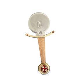 Deepeeka 664554725651 Pizza Cutter Templer With Ss Blade Sword Design Handle Premium Wood Straig
