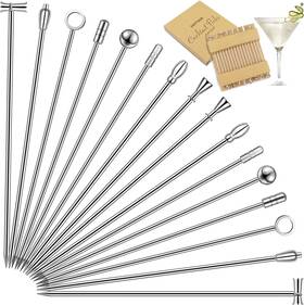 Demigo 445033720755 Cocktail Picks 16pcs 8 New Styles Stainless Steel Reusable Olive Stuffer