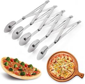 Enin 313033725780 5 Wheel Pastry Cutter Stainless Pizza Slicer Expandable Multi