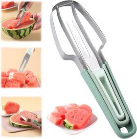 Fantexy 757611376399 3-in-1 Watermelon Fork Slicer Cutter Stainless Steel Popsicle Tool Knife