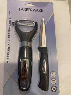Farberware 024131519859 Y- Peeler Paring Knife 2 Piece Set Logo Brand New
