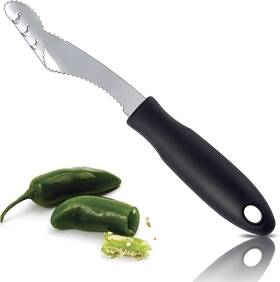 Fiotok 705353313998 Jalapeno Corer Tool With Serrated Slice And Rubber Handle Easily Seed Remover Or