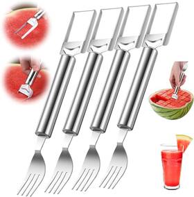 Ganghi 445015377359 4 Pcs Watermelon Cutter Slicer Tool Stainless Steel 2-in-1 Fork Slic