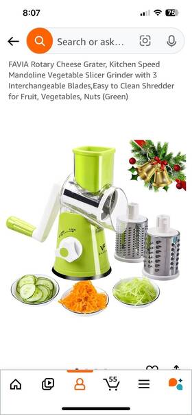Geedel 221323808874 Rotary Cheese Grater Kitchen Mandoline Vegetable Slicer With 3 Interchangeabl
