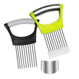 Genpepado 728434688587 Stainless Steel Onion Slicer Holder And Finger Guards For Cutting - Food Slic
