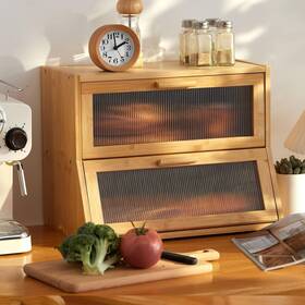 520-ch-dtxmbx-ys Ghwie Double Layer Bamboo Bread Box For Kitchen Counter Large Capacity