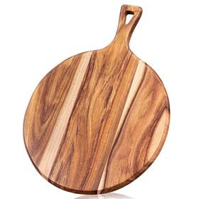 Glnwue 619185664190 Acacia Wood Pizza Peel Cutting Board - Round Boards With Handl