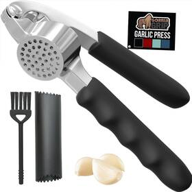 Gorilla Grip 840316717243 Garlic Press And Peel Set Heavy Duty Mincer Tool Easily Black