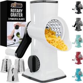 Gorilla Grip 840316718189 100% Bpa-free Rotary Cheese Grater Hand Crank 3 Blades White