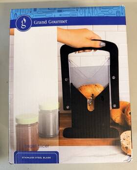 Gourmet Kitchen 197549354760 Bagel Slicer By Guillotine Style Safety Shield Bread Cutter 9 Inch X7