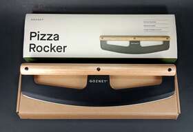 Ad1597 Gozney Pizza Rocker Matte Black Metal Blade With Wooden Handle Sharpened Cutter New