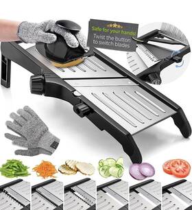 C0r0n9dseh Gramercy Kitchen Company Mandoline Food Slicer Adjustable Stainless Steel With Waffle Silver/black