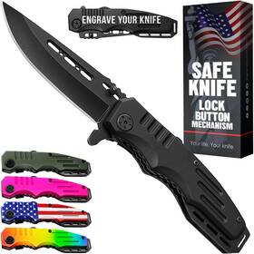 Grand Way 643845999605 Safety Lock Pocket Knife - 3.4-inch Sharp Blade Folding Tactical With Alumi