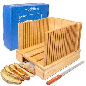 Hdf-004-bbs Heddfan Bamboo Bread Slicer For Homemade - Built-in Knife Slot Crumb Catcher &