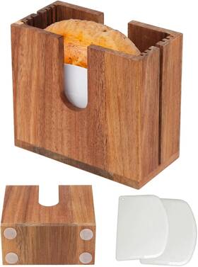 Heywoodcabin 313027212241 Large Acacia Adjustable Bagel Slicer Holder Cutter For Small And Ba