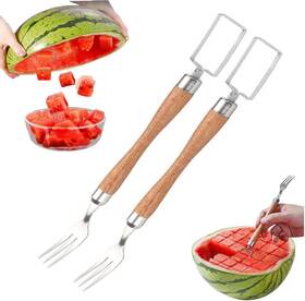Nk523 Iaredon Watermelon Fork Slicer Cutter 2024 New 2-in-1 Stainless Steel Fruit Silver