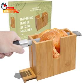 7757 Impresa Bamboo Bagel Slicer Holder For Safe And Even Slices Removable Bottom